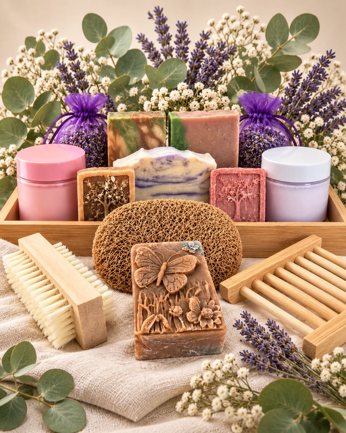 Bamboo Vanity Tray with Matching Sink-Side Soap-Saver Set from Higgs Garden