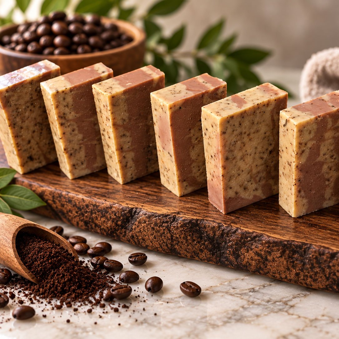 Brown Sugar Espresso Latte goat milk soap with coffee grind exfoliant